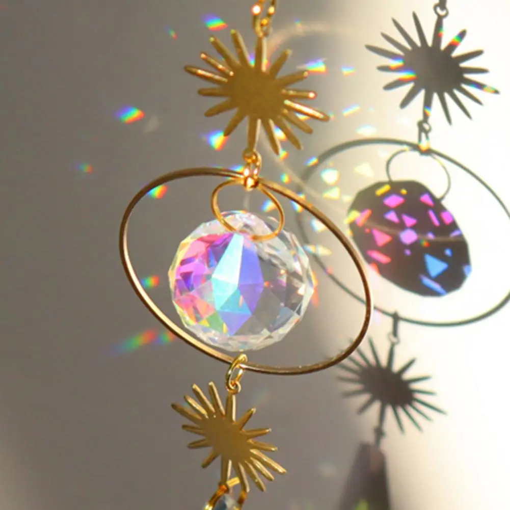 Искусственный хрустальный подвесной элемент привлекательного внешнего вида, ручной работы, ветровой колокольчик-ловец звезд, луны и солнца, подвешиваемый декор для домашнего использования.