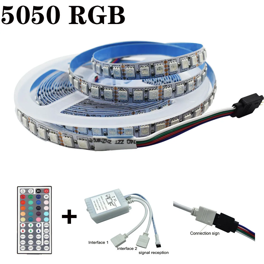 RGB With Controller DC 12 В гибкая светодиодная лента rgb светильник s 120 единиц 5050 светодиодный s/M не водонепроницаемый светодиодный ленточный многоцветный светодиодный светильник с разъемом - Испускаемый цвет: RGB With Controller