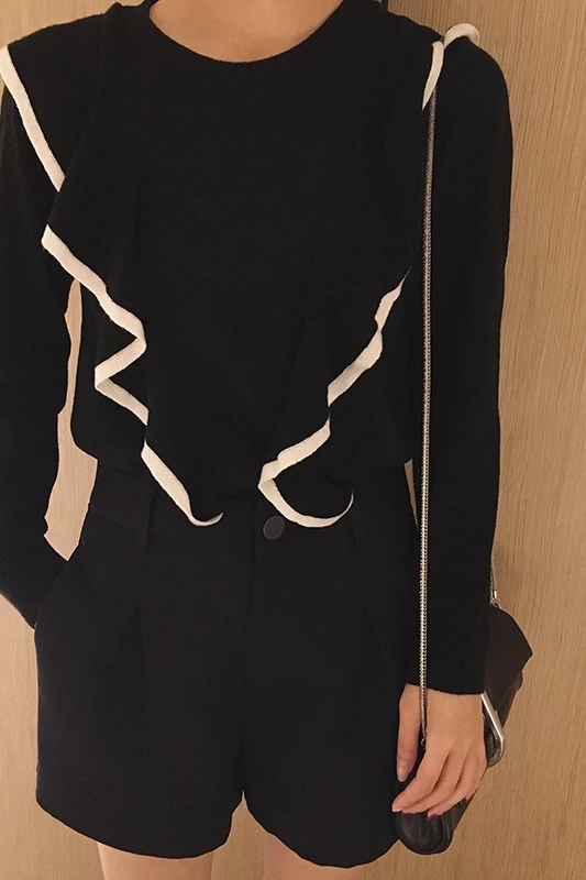 

Poncho Jumper Direct Selling O-neck New Women's Sweater Color Matching And Ruffled Round Neck Long-sleeved Wool Women Pullover