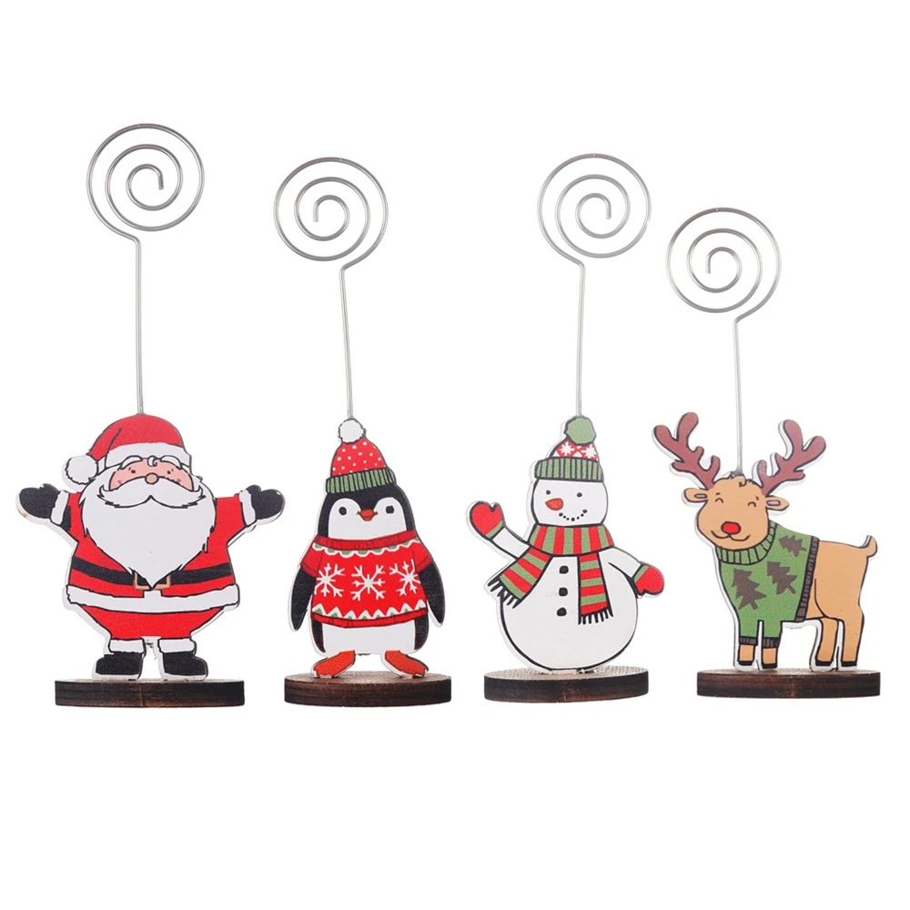 

4 Pcs Creative Christmas Ornament Card Holder Note Photo Folder Christmas Gift Santa Claus Snowman Reindeer