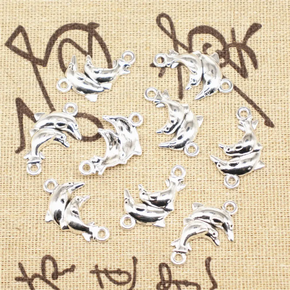 

Аксессуары для ювелирных изделий, соединитель в виде дельфина, цвет античное серебро, 30 шт. 17x27 мм