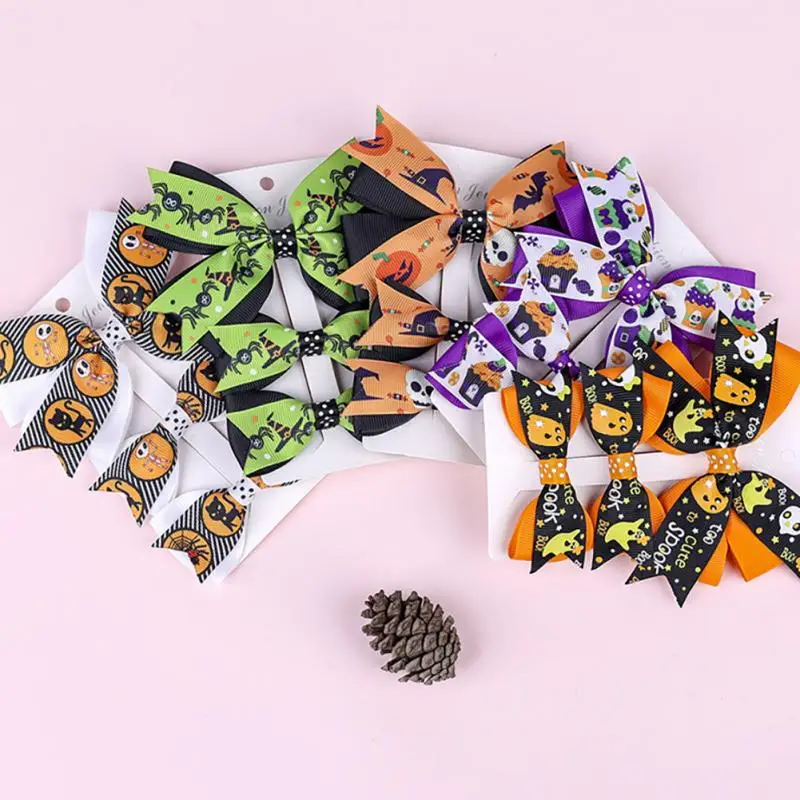 

3 шт./компл. заколки для волос с бантом и принтом на Хэллоуин, детские шпильки для волос, заколки для девочек, аксессуары для волос, для вечеве...