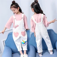 Summer Girls Pants White Bib Overalls Denim Jumpsuit New Baby Girls Cartoon Patch Braces Comfortable Children's Clothes Rompers
