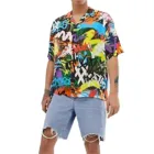 Мужской модный кардиган, рубашка с коротким рукавом, гавайская пляжная рубашка с цветочным принтом, мужской модный топ с высоким воротником # g30