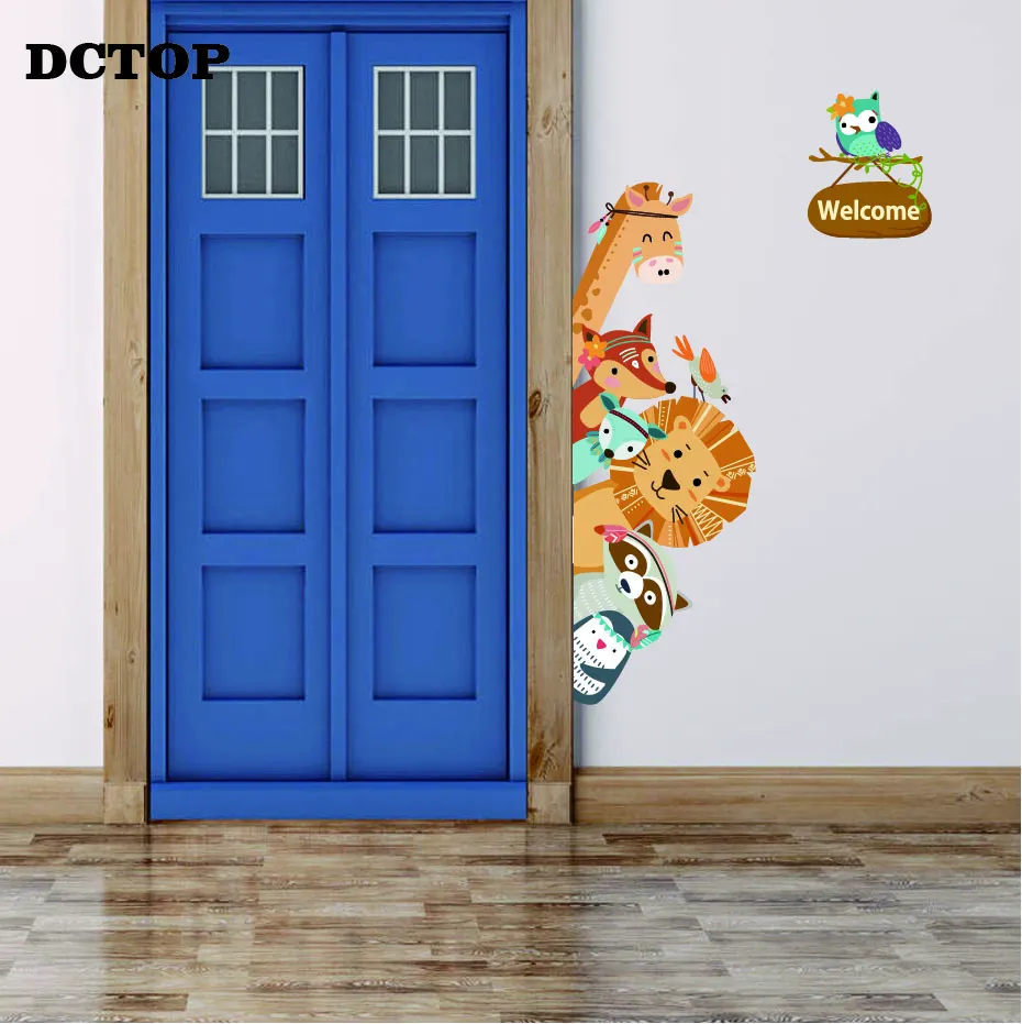 Забавные наклейки на дверь этнический жираф Льва лисы художественный винил для