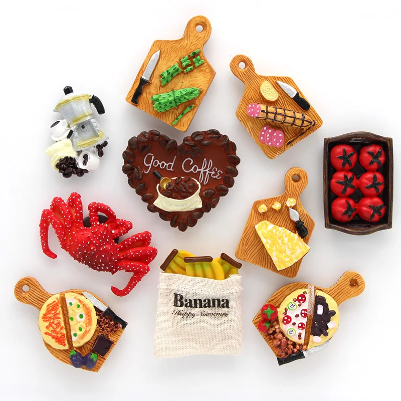 

Food simulation model 3D refrigerator home decoration coffee machine tomato crab bread banana fridge magnets Collection Gifts