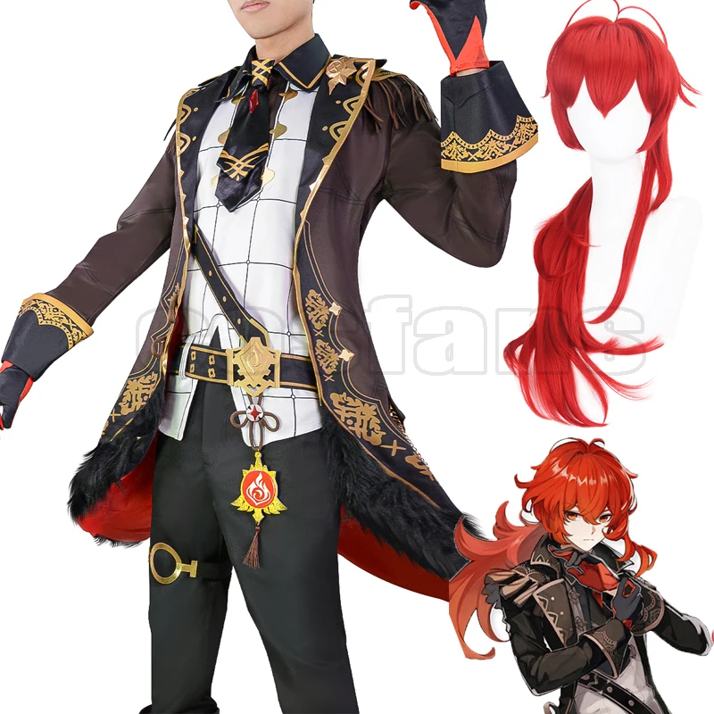 

Game Genshin Impact Diluk Cosplay Diluc Ragnvindr Costume Diluc Genshin Cosplay Outfit Shoes Wig Anime Halloween Costume for Men
