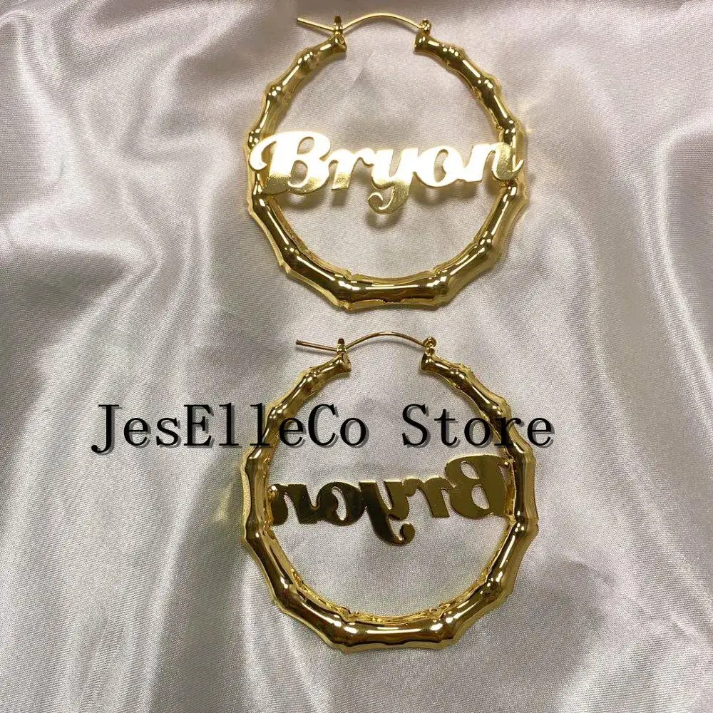 Именные серьги на заказ в форме нержавеющей стали именные бамбуковый стиль