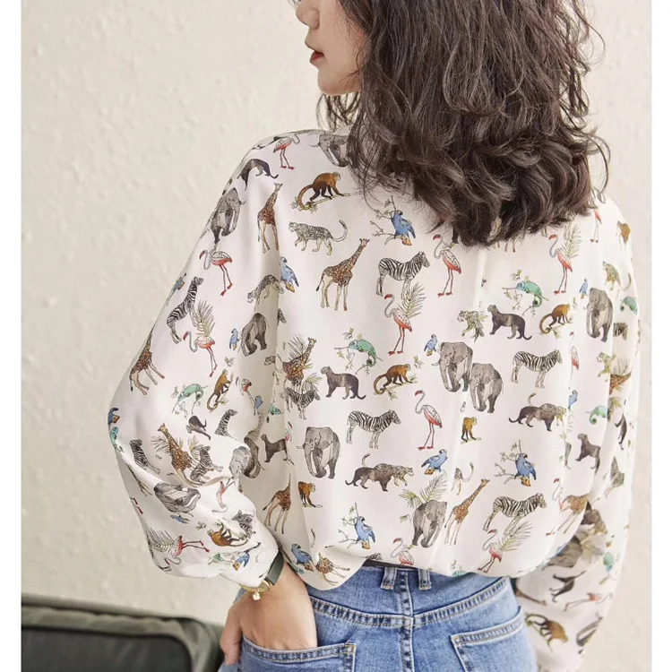 Женская рубашка с длинным рукавом блузка принтом животного весна 2021|Рубашки| |