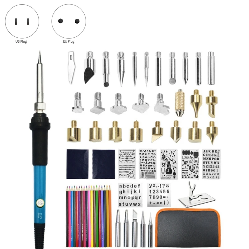 

DIY 62Pcs Wood Burning Kit Heat Transfer Gourd Engraving Tool with Switch Thermostat Soldering Iron Pen Kit