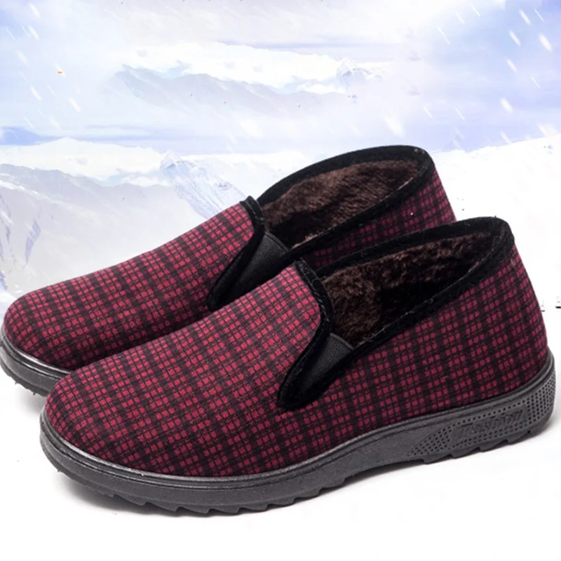 

New Winter Women's Boots Striped Plaid Lazy Shoes Plus Velvet Warm Flat Cotton Shoes Outdoor Non-slip Walking Shoes Casual Shoes