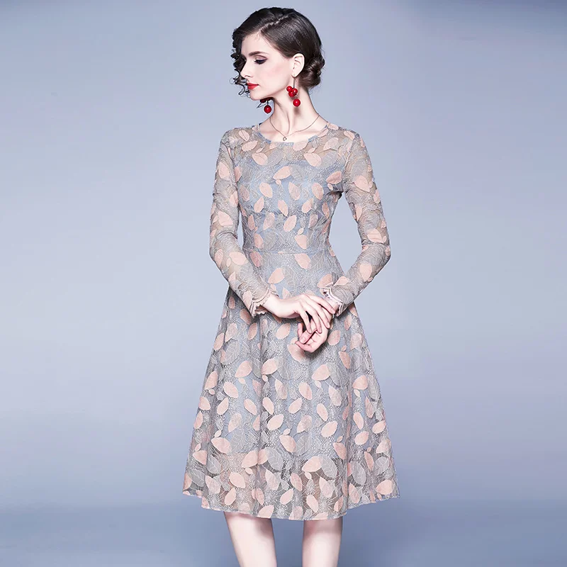 Женское кружевное платье с цветочной вышивкой и листьями женское повседневное