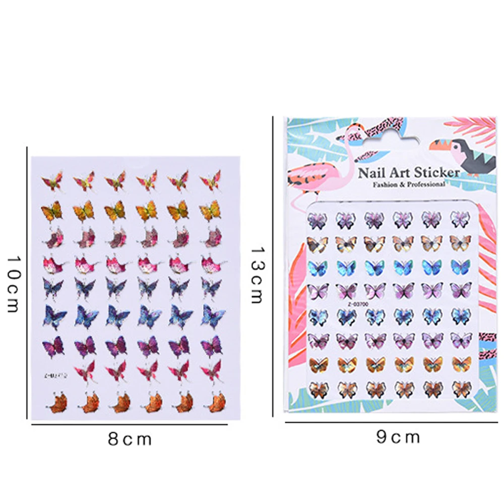 

2021 Fashion Style 3D Waterproof Laser Butterfly Nail Art Stickers DIY Self Adhesive Colorful Manicure Decals Mixed Design