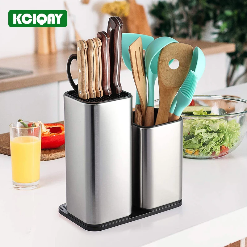 

Universal Stainless Steel Knife Holder Kitchen Cooking Chef Knife Stand Space Saver Knife Block Kitchenware With Utensil Holder