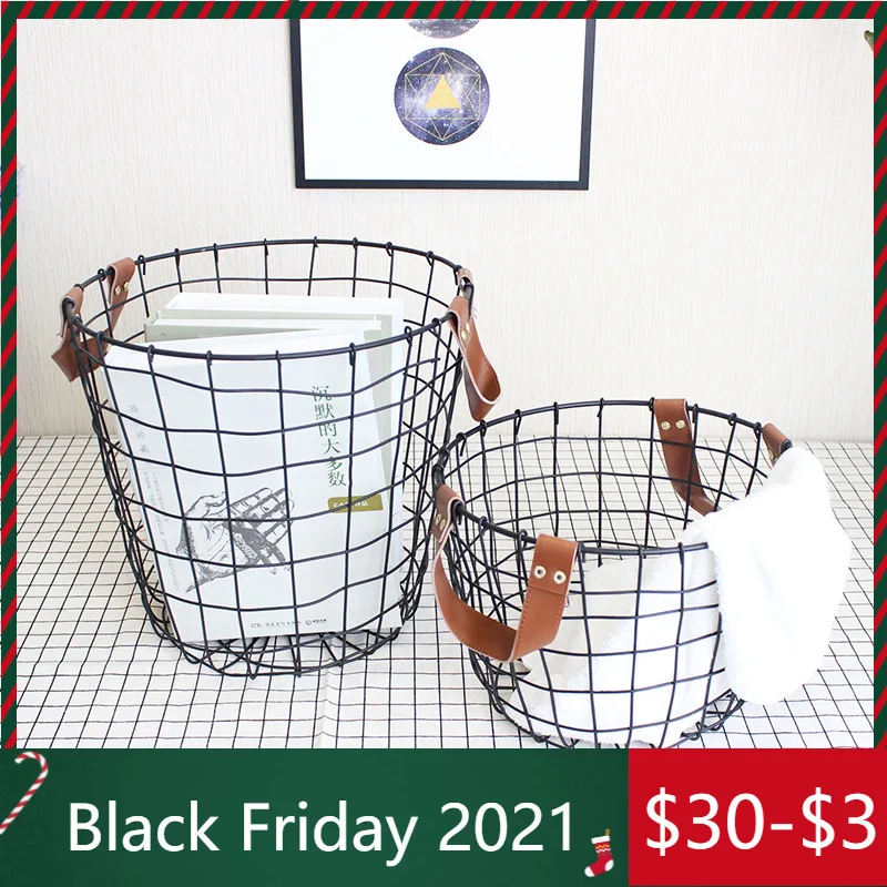 

Metal Black Storage Basket Nordic Iron Hand Made Desk Laundry Storage Organizer laundry basket Decor Cloth Toys Basket for Home