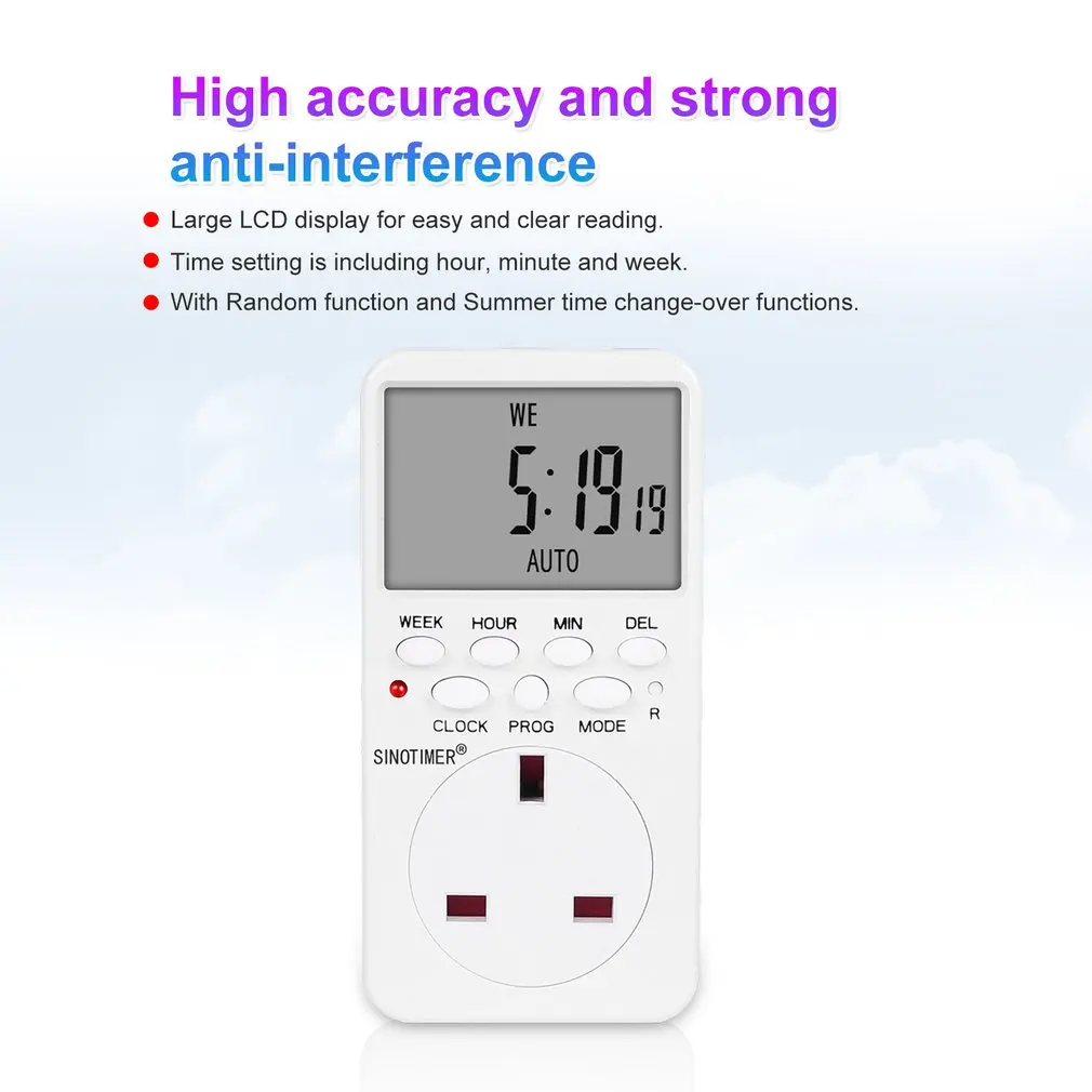 SINOTIMER TM519 7 дней Еженедельный ЖК цифровой программируемый переключатель розетка