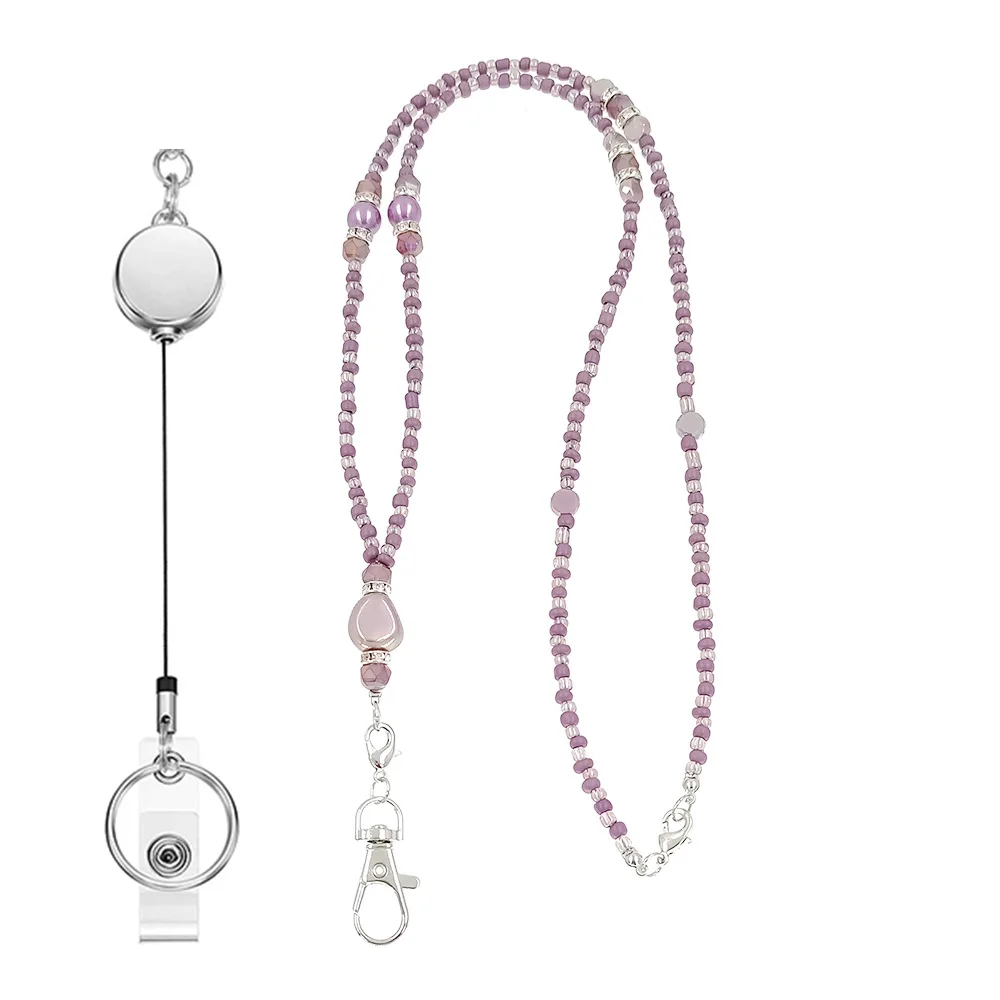 

Purple Glass Seedbeads Barque Pearl Lanyard Necklace For Office Women Phones Keys ID Card Badge Holder Mask Chain Luxury Jewelry