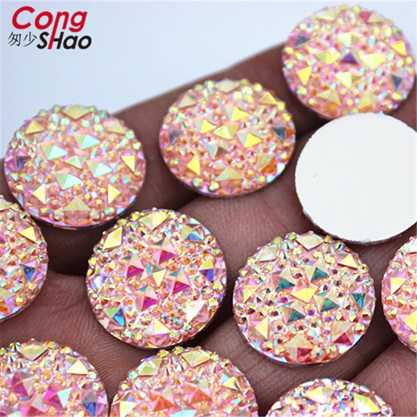 light pink AB Cong Shao 50 шт 20 мм круглой формы AB смолы Стразы аппликация с камнями и кристаллами драгоценные камни плоские с оборота для костюма пуговицы для рукоделия ZZ754 - Цвет: light pink AB