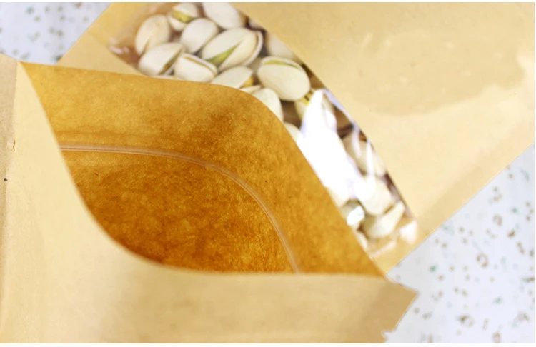 

18*26+4cm 100pcs Stand Up Clear Window Brown kraft paper bags with Zipper lock for Food/Tea/Nut/Coffee Resealable Packaging Bag