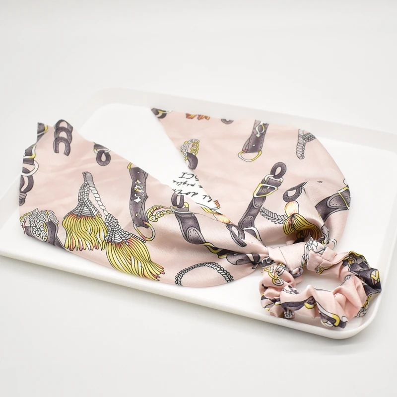 fashion Ponytail Scarf Elastic Hair Rope for Women Hair Bow Ties Scrunchies Hair Bands Flower Print Ribbon Hairbands - Цвет: 14