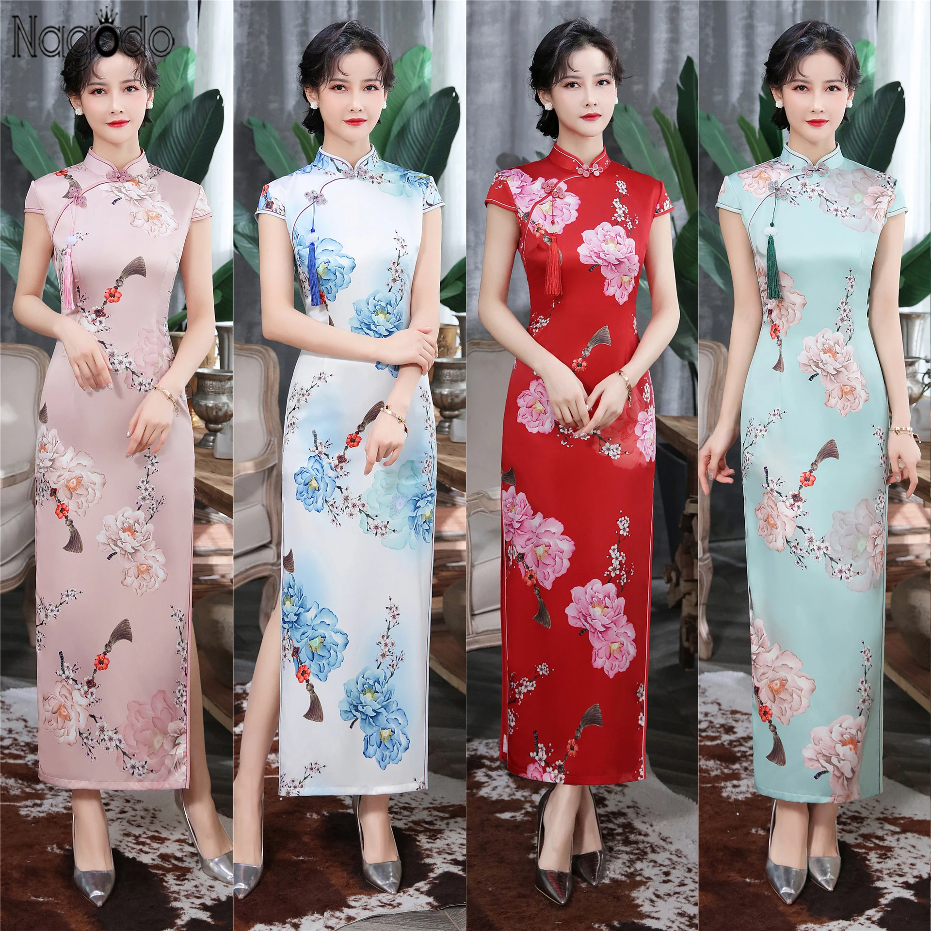 

Nagodo китайское вечернее платье 2020 Ретро Улучшенная кисточка Cheongsam свадебное платье с коротким рукавом банкетное длинное Qipao Красного размер...