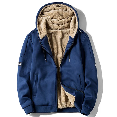 navy blue Мужские толстовки зимние теплые флисовые размера плюс толстовки куртки парки Повседневная Уличная куртка кардиган с капюшоном для подростков - Цвет: navy blue