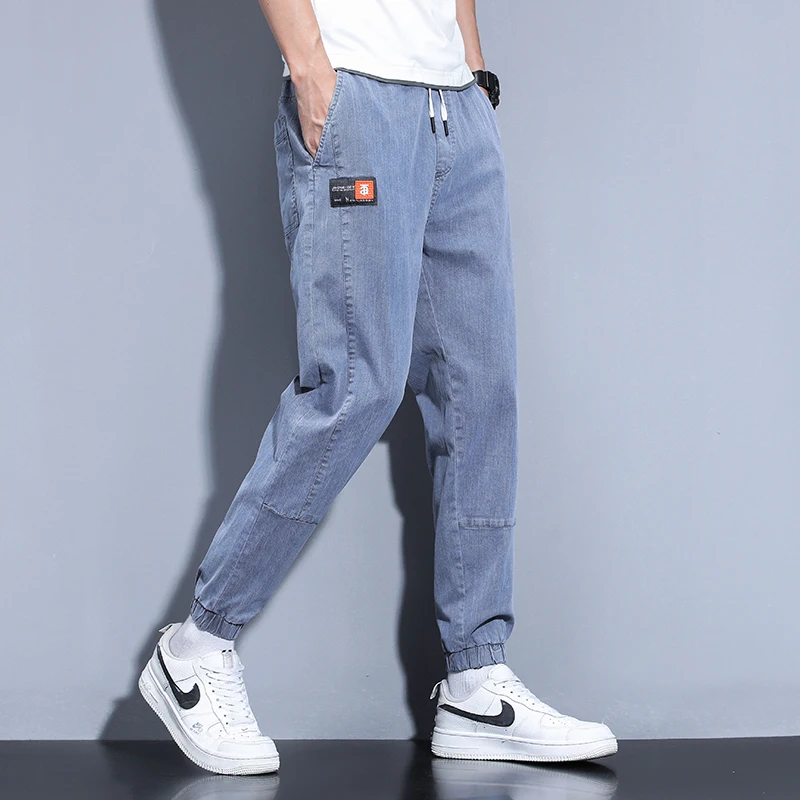Men Trouser Spring Summer Loose Denim Pants Harem Hiphop Street Outdoor Dress Cloth Man Pant Blue Gray Black