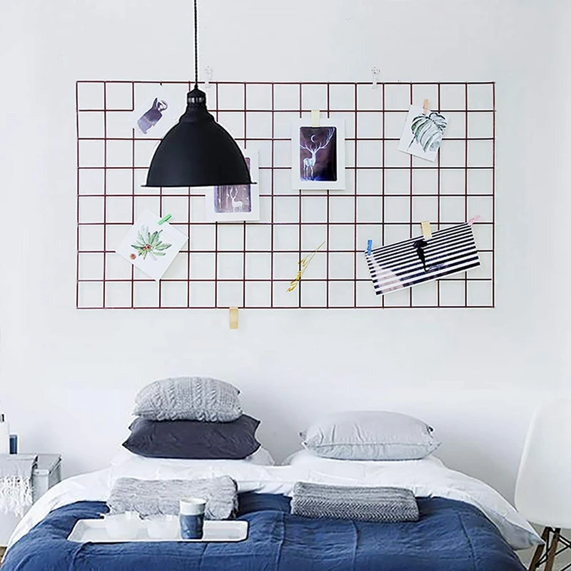 2 Pack Grid Wall Panels Metal Wire Photo Rack Multifunctional Display Organizer for Hanging Picture DIY Decoration (Black with | Дом и сад