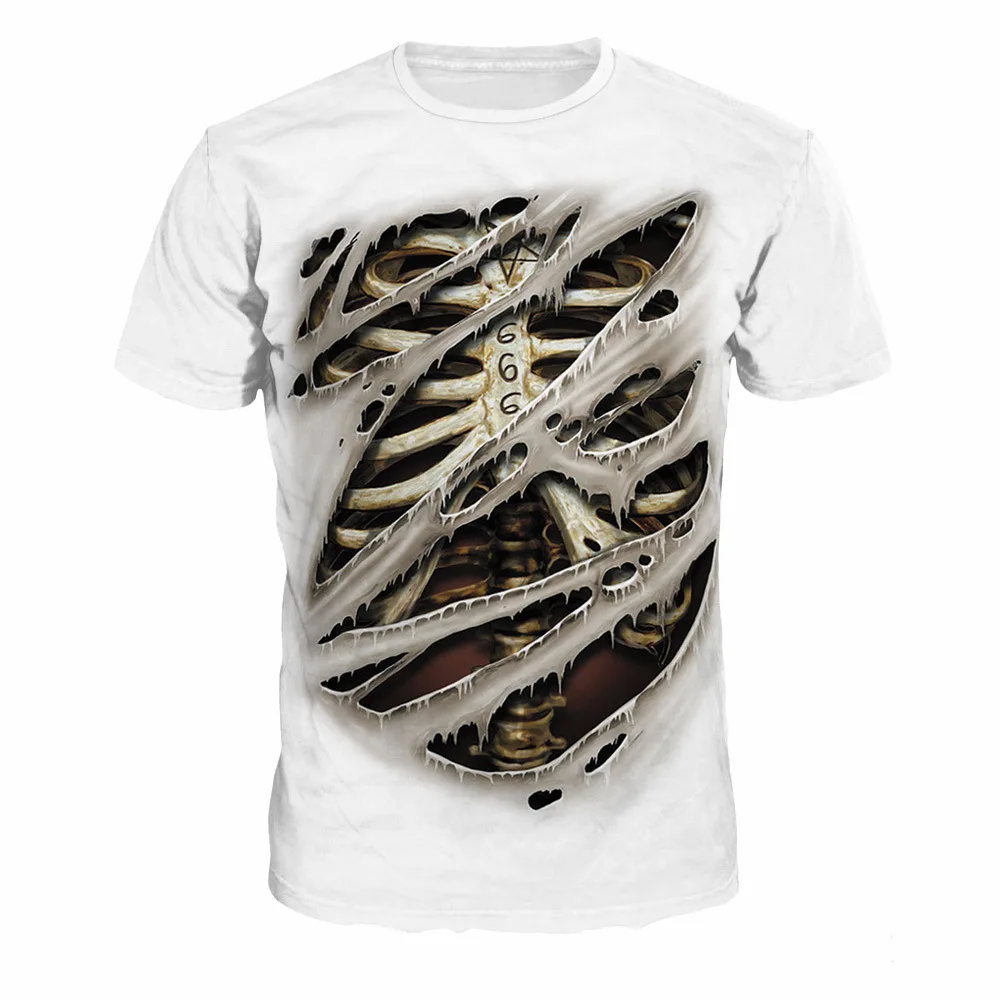 

Halloween weird horror skeleton digital printing round neck hot selling couple regular sleeve cotton blended T-shirt