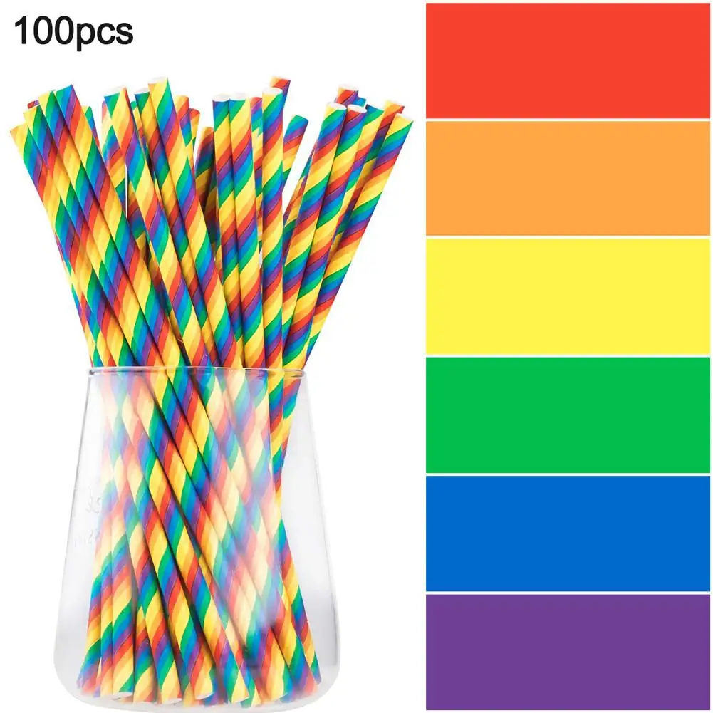 

Rainbow Straws 100pcs Degradable Disposable Eco-Friendly Bar Dinner Home Paper Straws