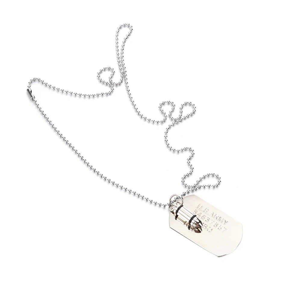 High Quality Fashion Men Military Army Bullet Charm Dog Tags SINGLE EMBOSSED Chain Pendant Necklace Jewelry Gift