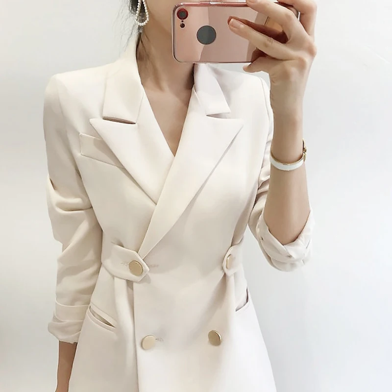 

White small suit jacket women's 2020 spring and autumn new waist slim double-breasted short fashion jacket