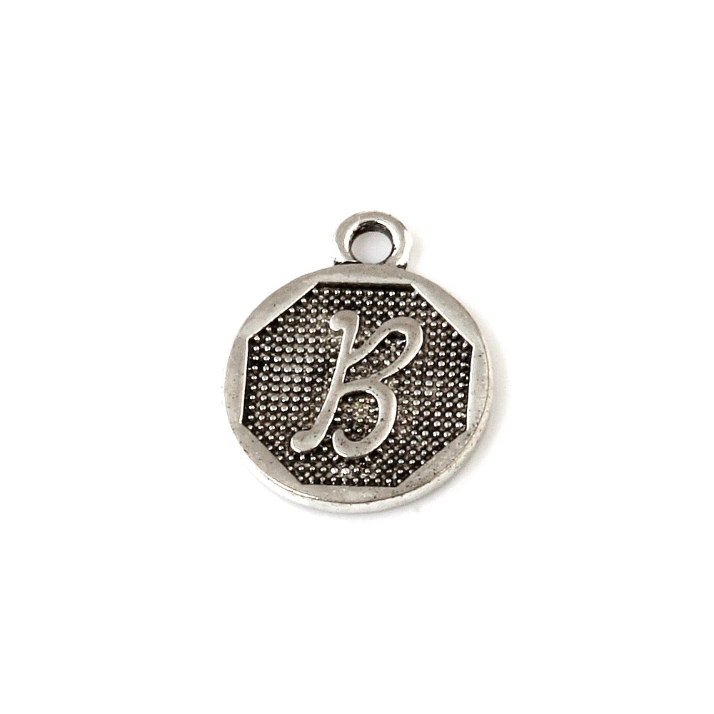 

100pcs Alloy Letter "B" Disc Initial Charms Pendants For Jewelry Making Bracelet Necklace DIY Accessories 15x18.5MM