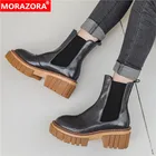 Женские ботильоны из натуральной кожи MORAZORA, черные ботильоны из натуральной кожи, без застежки, на квадратном каблуке, осень размера плюс