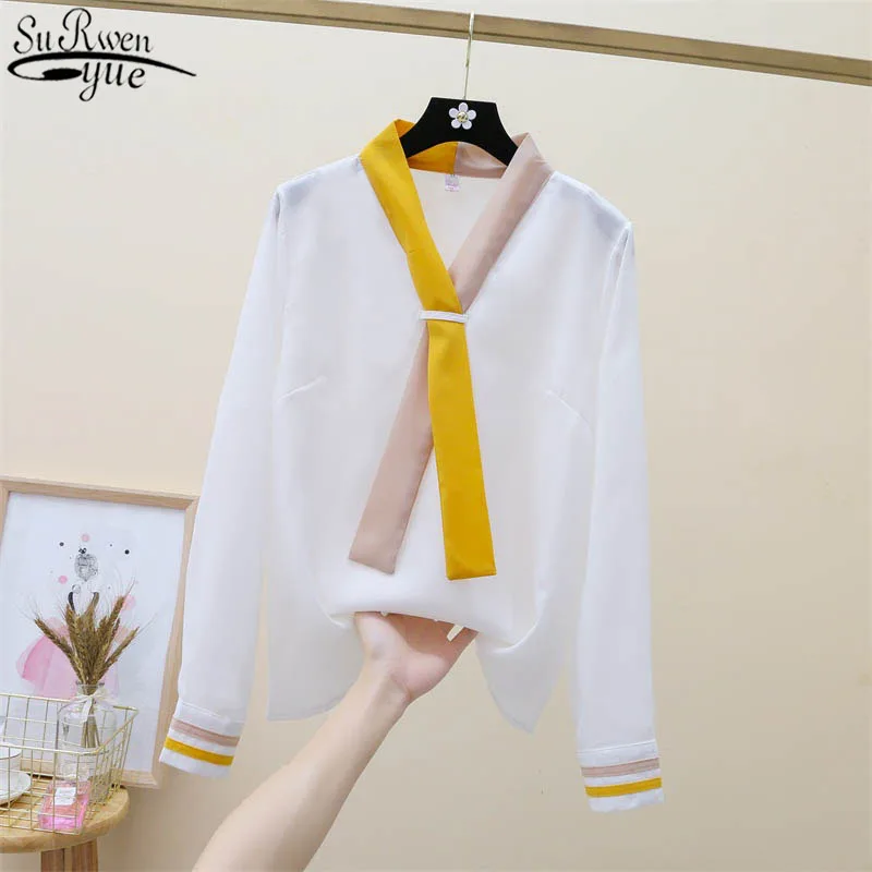 

Women's Shirt New Spring Retro Hong Kong Style Loose Chiffon Shirt Wild Women's Blouse Overalls for Women Ropa De Mujer 12462