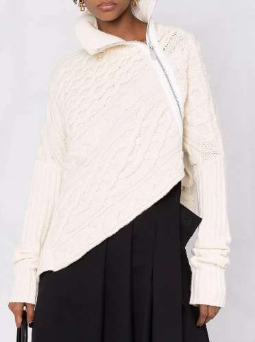 

Дизайнерская одежда, Высококачественная Женская Асимметричная Вязаная Шерстяная на молнии, свободный свитер кардиган