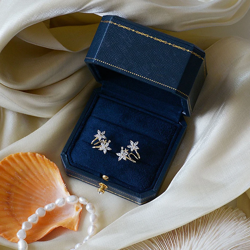 

Vintage Exquisite 14k Real Gold Jewelry Ice Flower Earrings for Women Luxury AAA Zircon Ear Clip S925 Silver Needle INS Hot Gift