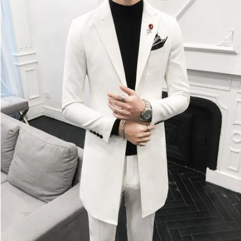 

2021 Latest Fashion Men's Classical Long Suits 2 Pieces Slim Fit Wedding Wear Dinner Party Bridegroom Blazer (Jacket + Pants)
