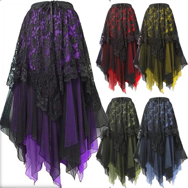 Средневековая кружевная юбка для Хэллоуина модная длинная косплея размера плюс S