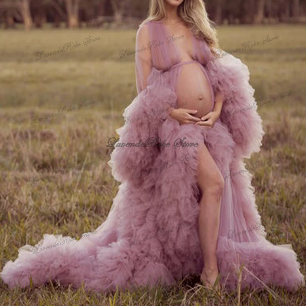 

Ladies Dressing Gown Perspective Sheer Robe Long Tulle Bathrobe Puffy Illusion Sleepwear Pregnancy Photoshoot Dress