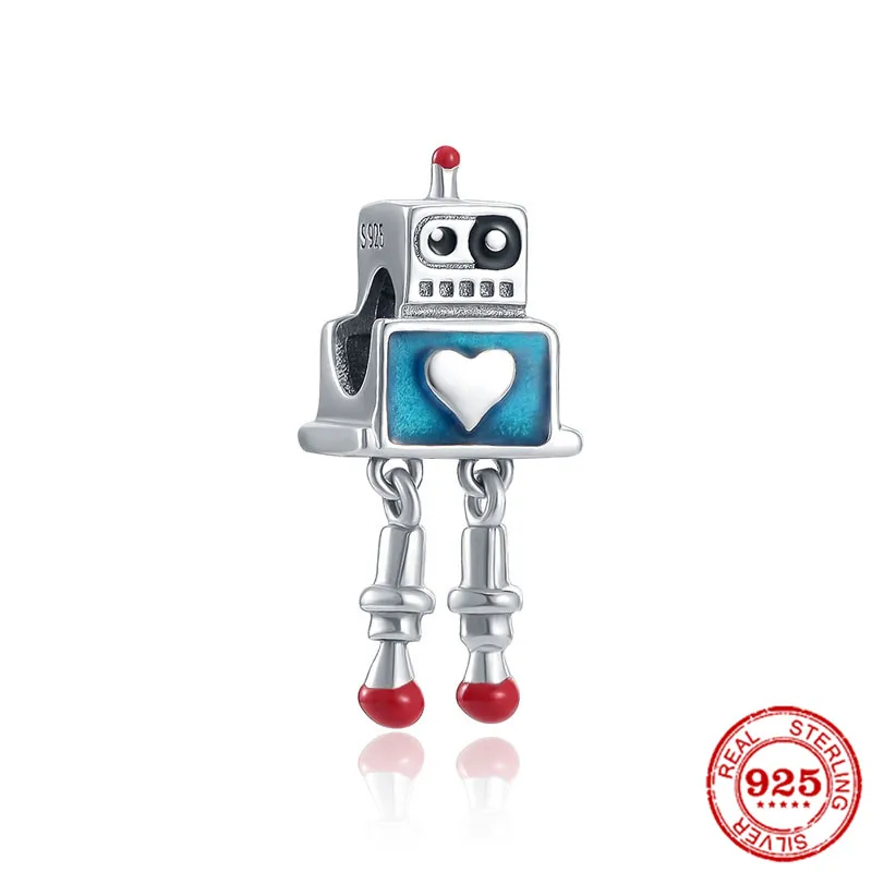 Бусина-Шарм робот-девушка из серебра 925 пробы с Луной и звездами | Украшения