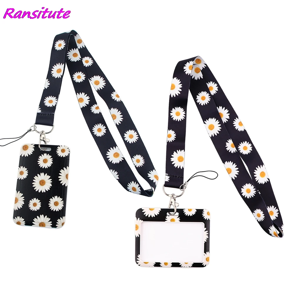 

Ransitute R1489 Little White Daisy Art Lanyard Credit Card ID Holder Badge Student Travel Bank Bus Business Card Cover Badge