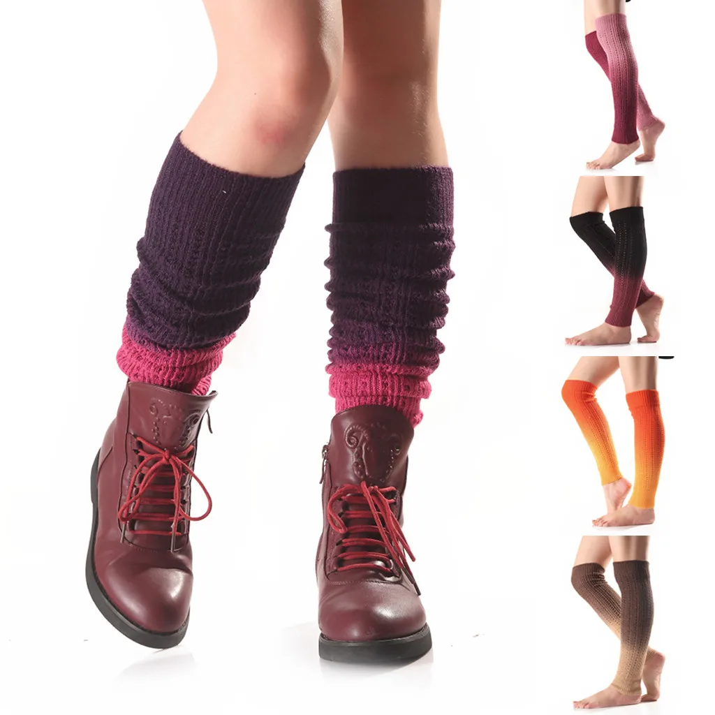 Женские разноцветные шерстяные длинные гетры выше колен вязаные носки для обуви