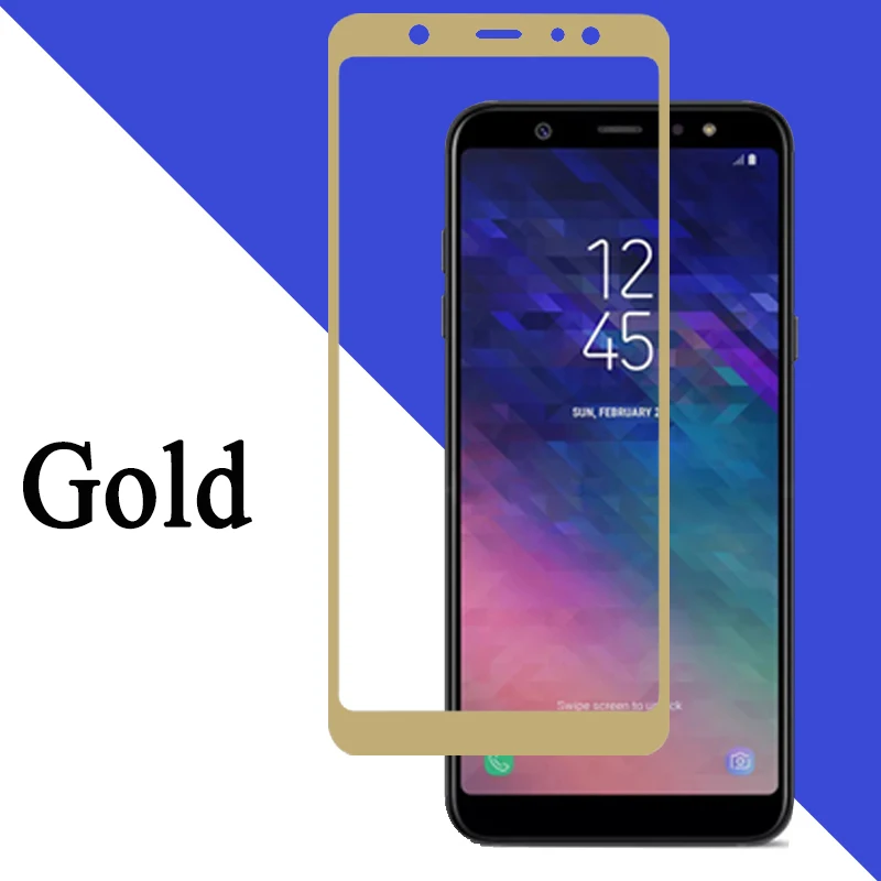 Защитное стекло для samsung galaxy a6, защитная пленка для экрана samsyng galax a 6 plus, закаленное армированное покрытие sansung tremp, чехол - Цвет: Gold
