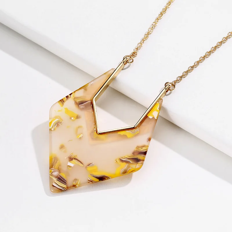 New Vintage Acrylic Geometric Pendant Necklace Women Statement Long Chain Metal Ethnic Jewelry Leopard Sweater | Украшения и