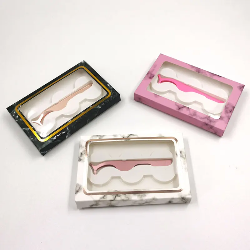 

NEW 3pairs empty lashes box 100pcs/lot pink marble soft paper for 10mm-25mm eyelashes packaging