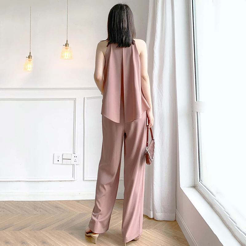 

[EAM] Loose Fit Women Irregular Long Chiffon Jumpsuit New High Waist Pocket Stitch Pants Fashion Tide Spring Summer 2021 1DD7020