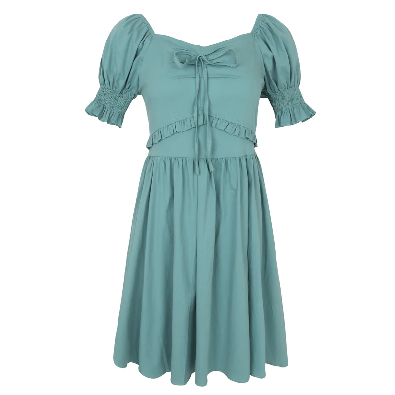 

Elegant Simple one-shoulder low-necked sexy dress female high-waisted short-sleeved dress for women with ruffles vintage dress