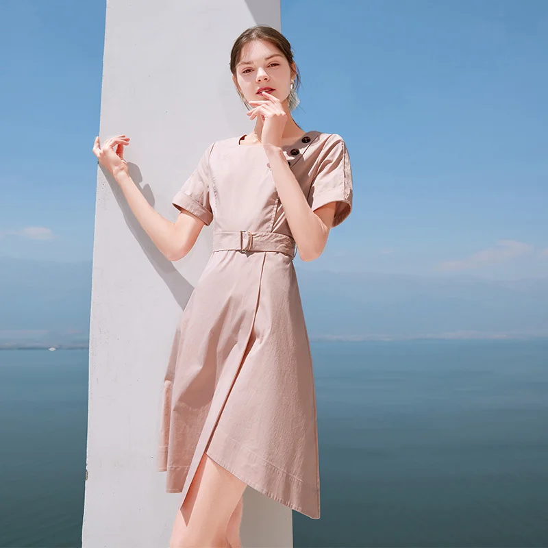 

SHZQ Square Neck Dress Women's Summer 2021 New Style Temperament Skirt Irregular Waist, Slim Design, Niche Skirt