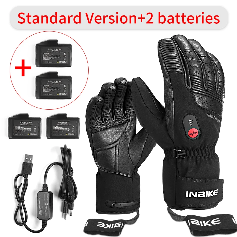 with four batteries INBIKE теплые велосипедные перчатки с подогревом, перезаряжаемые через USB перчатки для MTB, лыжный мотокросс, теплые мотоциклетные перчатки для горного велосипеда - Цвет: with four batteries